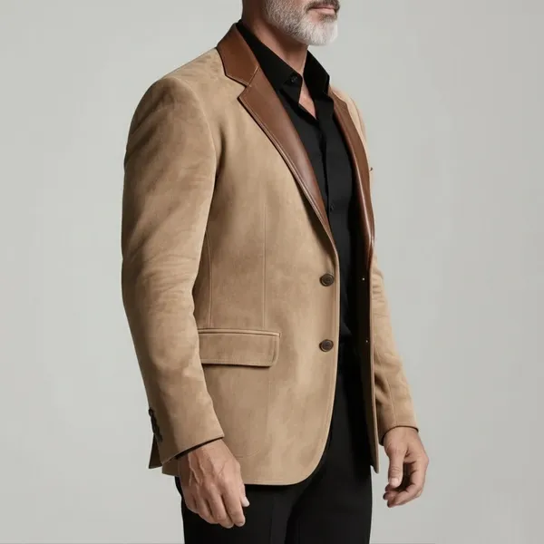 Beige_Suede_Single_Breasted_Blazer_For_Men