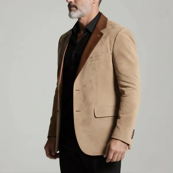Beige_Suede_Single_Breasted_Blazer_For_Men