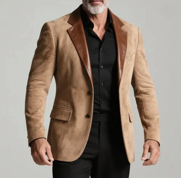 Beige_Suede_Single_Breasted_Blazer_For_Men
