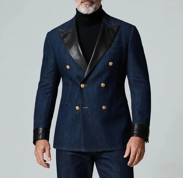 Navy_Blue_Denim_Pu_Leather_Lapel_Blazer_For_Men