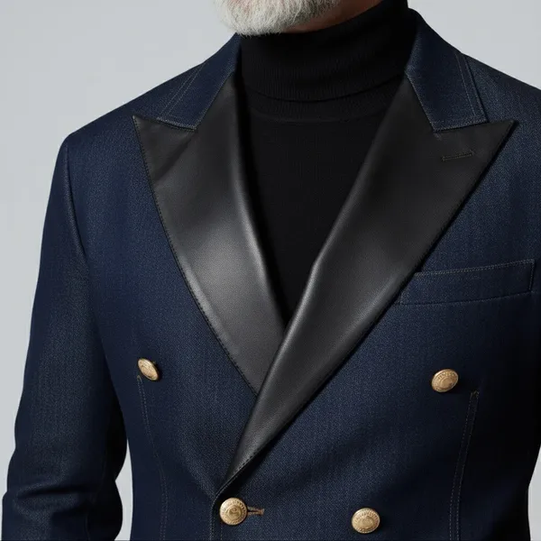 Navy_Blue_Denim_Pu_Leather_Lapel_Blazer_For_Men