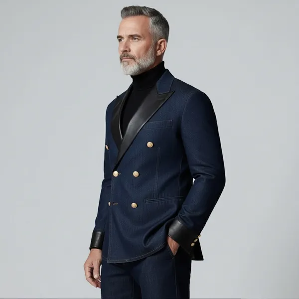 Navy_Blue_Denim_Pu_Leather_Lapel_Blazer_For_Men
