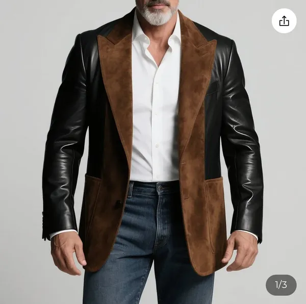 Brown_Black_Suede_Double_Breasted_Peak_Lapel_Blazer_For_Men