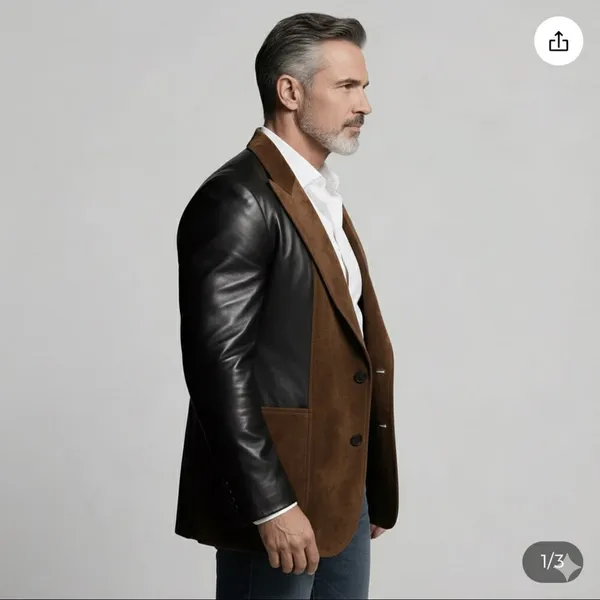 Brown_Black_Suede_Double_Breasted_Peak_Lapel_Blazer_For_Men