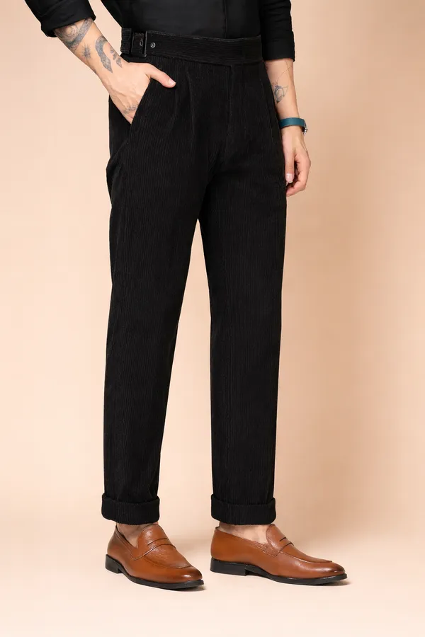 Black_Corduroy_Boot_Cut_Classic_Buckle_Gurkha_Trousers_For_Men