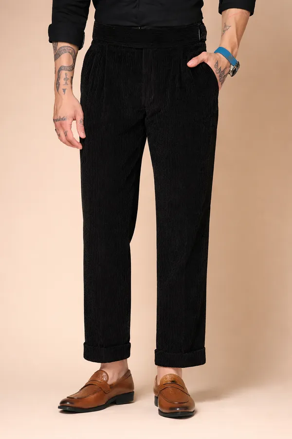 Black_Corduroy_Boot_Cut_Classic_Buckle_Gurkha_Trousers_For_Men