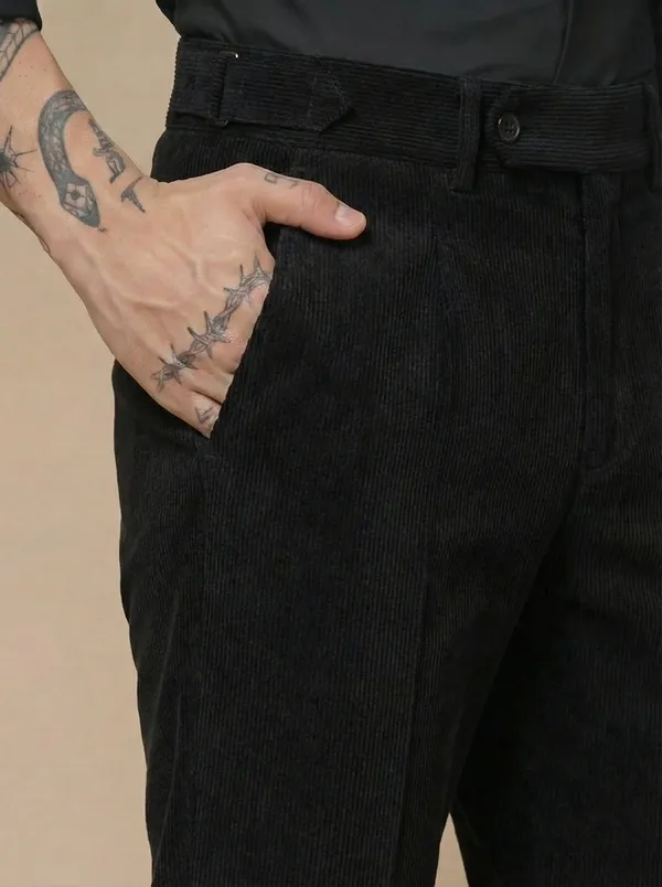 Black_Corduroy_Oxford_Boot_Cut_Gurkha_Pants_For_Men