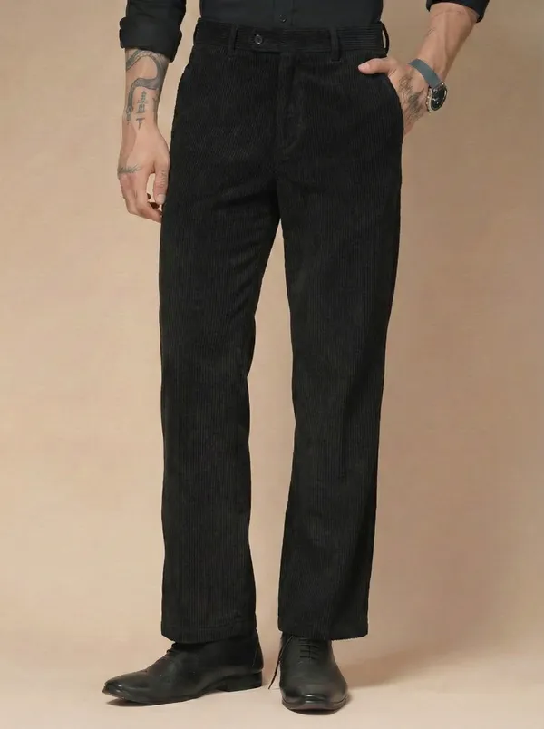 Black_Corduroy_Oxford_Boot_Cut_Gurkha_Pants_For_Men