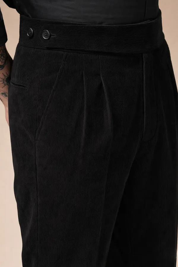 Black_Corduroy_Boot_Cut_Button_Gurkha_Pants_For_Men