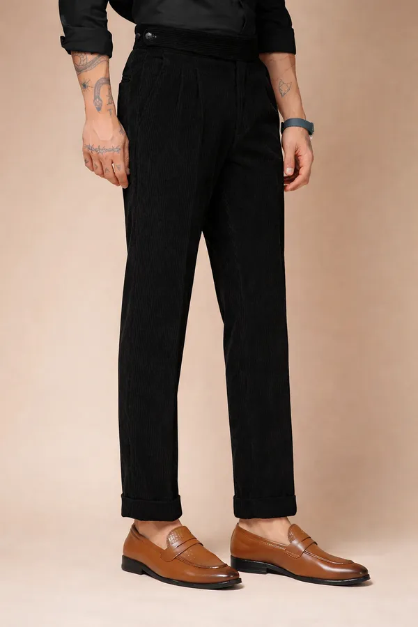 Black_Corduroy_Boot_Cut_Button_Gurkha_Pants_For_Men