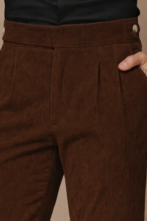 Brown_Corduroy_Boot_Cut_Classic_Button_Gurkha_Pants_For_Men