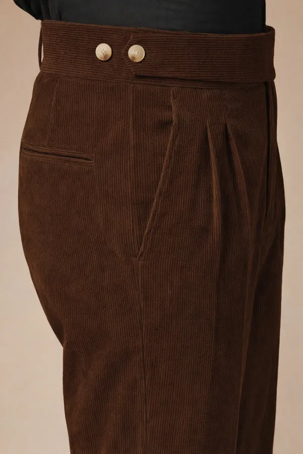 Brown_Corduroy_Boot_Cut_Classic_Button_Gurkha_Pants_For_Men