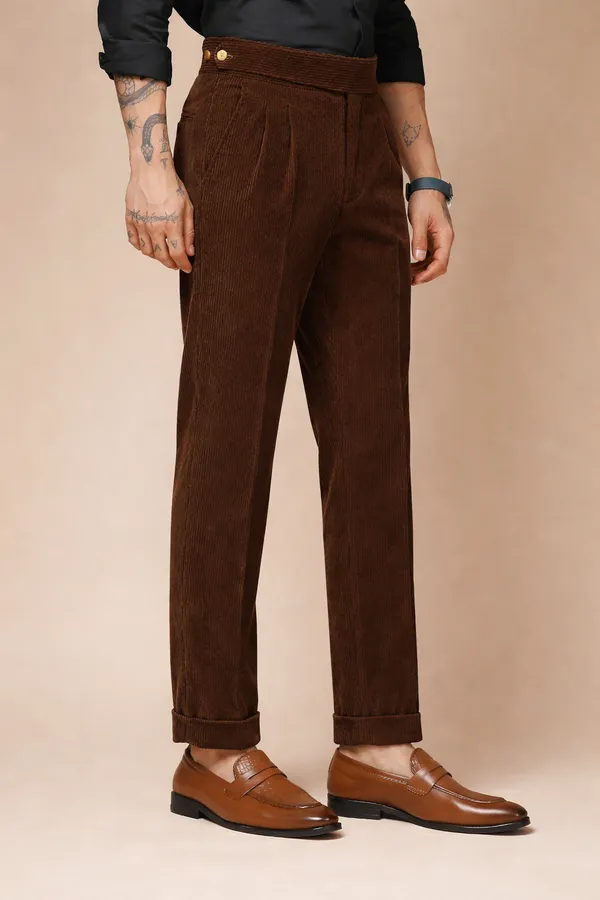 Brown_Corduroy_Boot_Cut_Classic_Button_Gurkha_Pants_For_Men