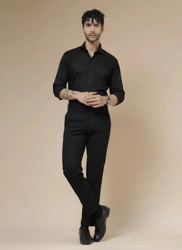 Black_Corduroy_Boot_Cut_Pleated_Formal_Pants_For_Men