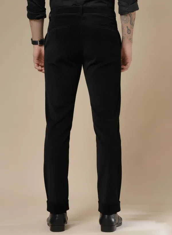 Black_Corduroy_Boot_Cut_Pleated_Formal_Pants_For_Men