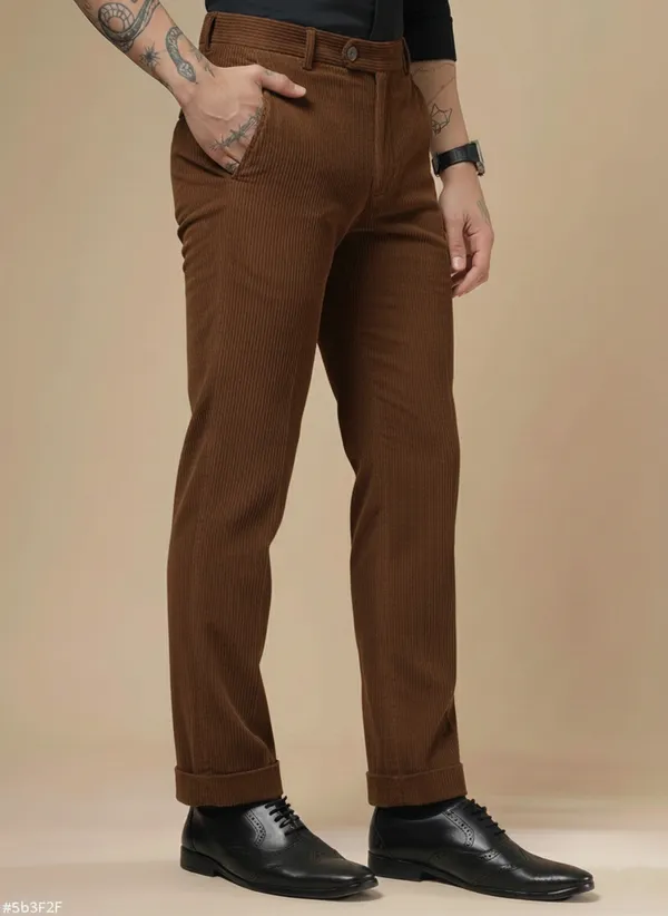 Brown_Corduroy_Boot_Cut_Pleated_Formal_Pants_For_Men