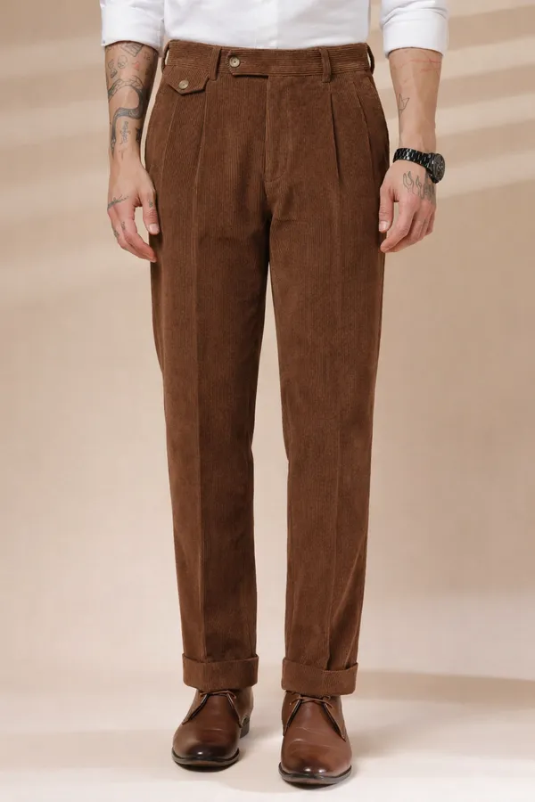 Brown_Corduroy_Boot_Cut_Gurkha_Trousers_For_Men