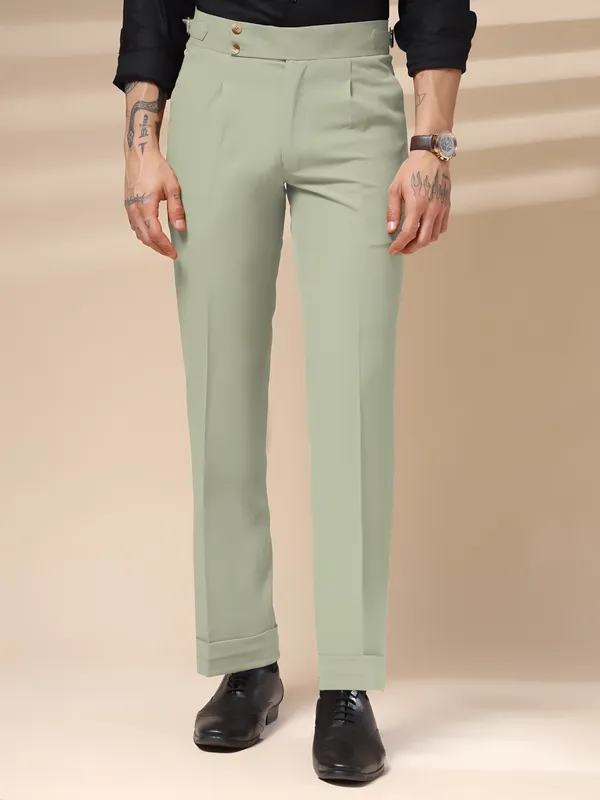 Lime_Polyester_Stretch_Buttoned_Gurkha_Pants_For_Men