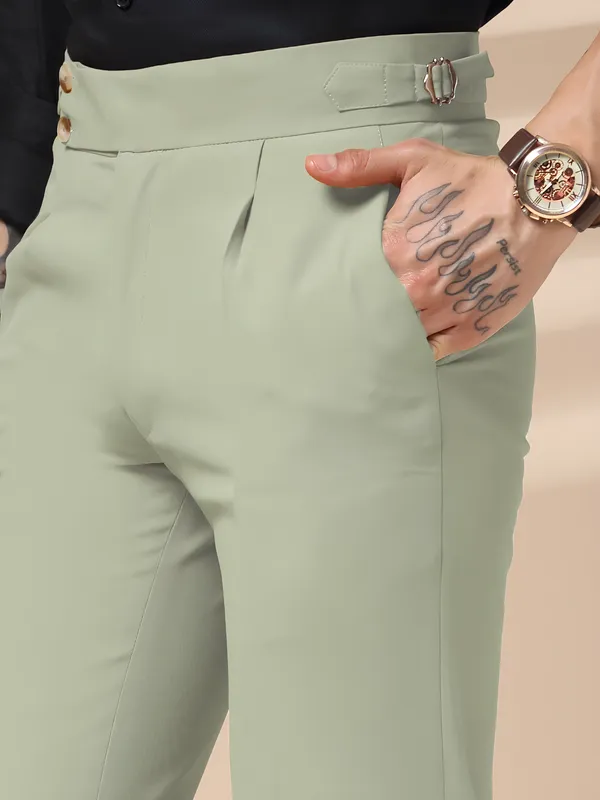 Lime_Polyester_Stretch_Buttoned_Gurkha_Pants_For_Men