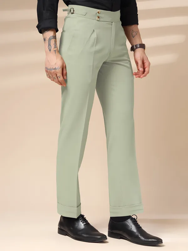 Lime_Polyester_Stretch_Buttoned_Gurkha_Pants_For_Men