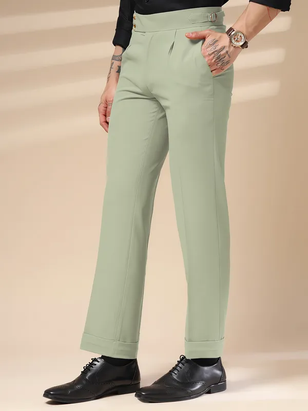Lime_Polyester_Stretch_Buttoned_Gurkha_Pants_For_Men