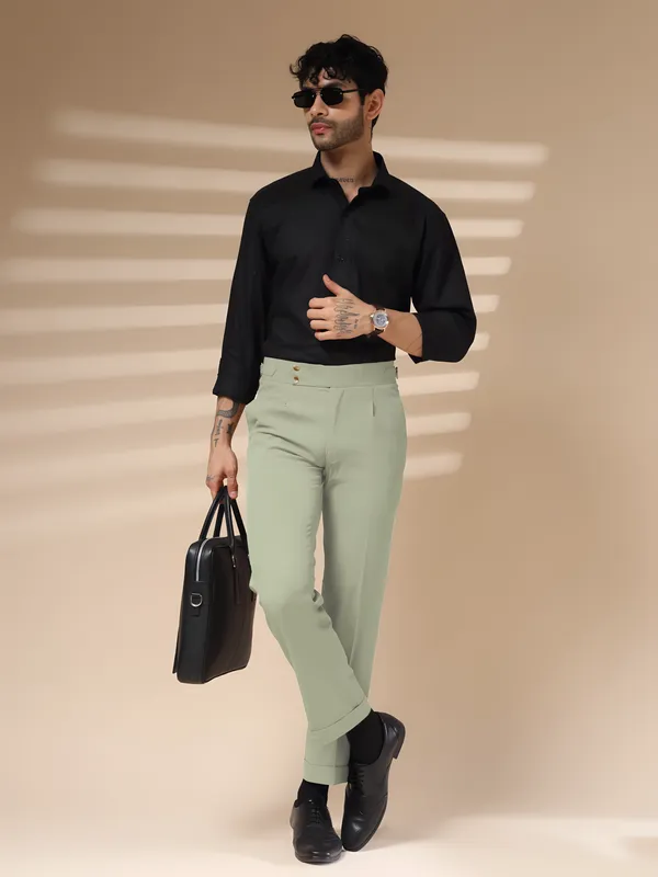 Lime_Polyester_Stretch_Buttoned_Gurkha_Pants_For_Men