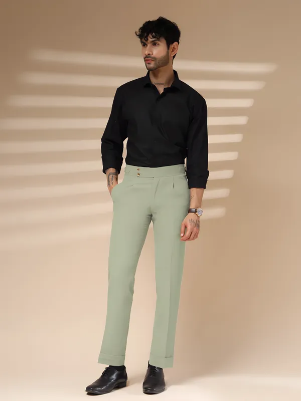 Lime_Polyester_Stretch_Buttoned_Gurkha_Pants_For_Men