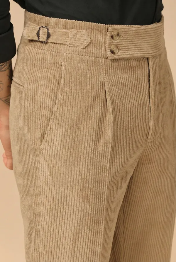 Khaki_Corduroy_Boot_Cut_Buttoned_Gurkha_Pants_For_Men