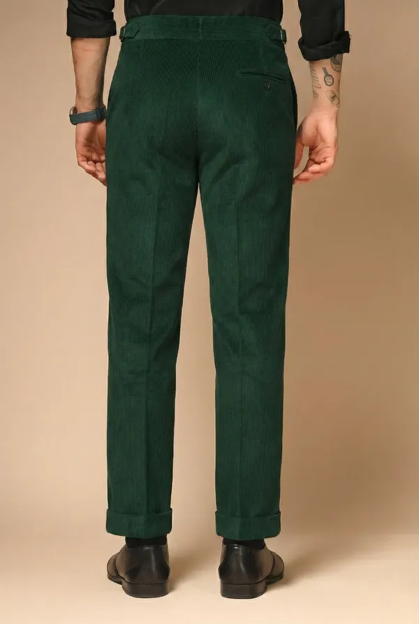 Bottle_Green_Corduroy_Boot_Cut_Buttoned_Gurkha_Pants_For_Men