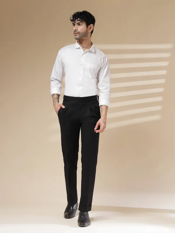 Black_Linen_Boot_Cut_Classic_Buckle_Gurkha_Pants_For_Men