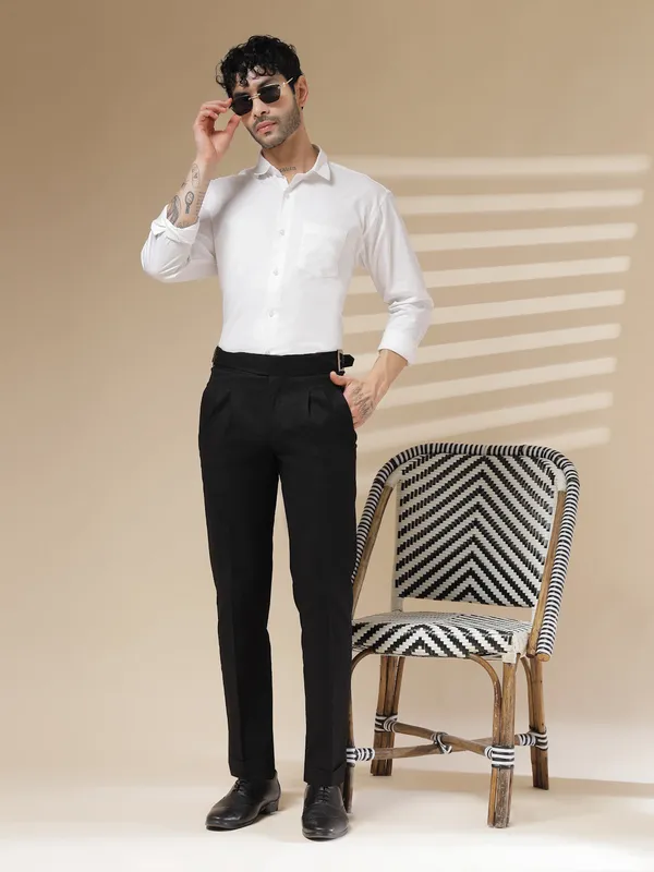 Black_Linen_Boot_Cut_Classic_Buckle_Gurkha_Pants_For_Men