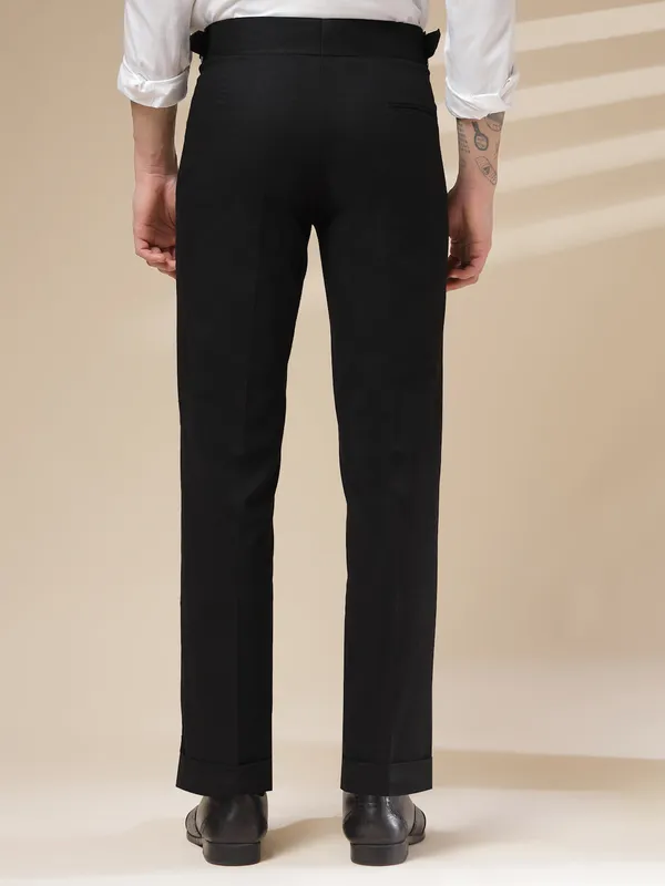 Black_Linen_Boot_Cut_Classic_Buckle_Gurkha_Pants_For_Men