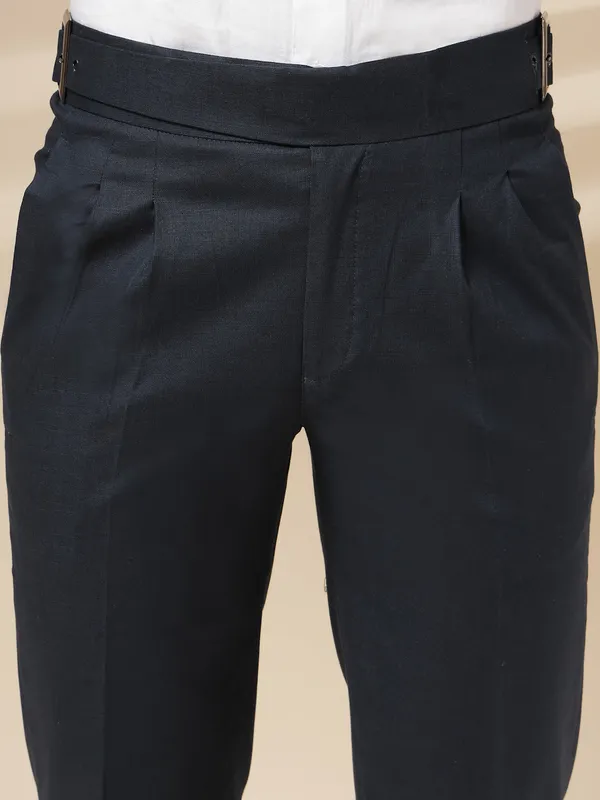 Navy_Linen_Classic_Buckle_Gurkha_Pants_For_Men