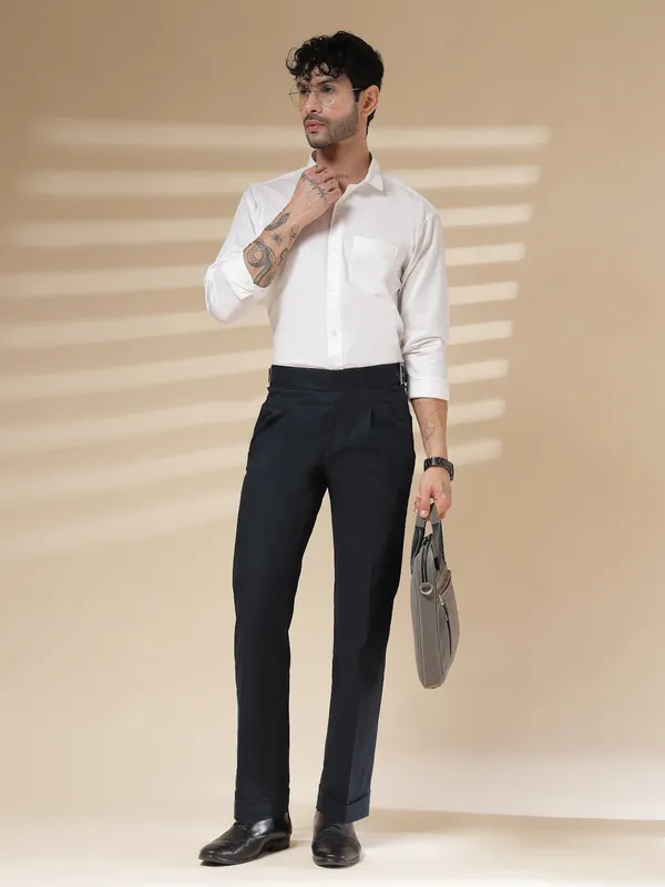 Navy_Linen_Classic_Buckle_Gurkha_Pants_For_Men