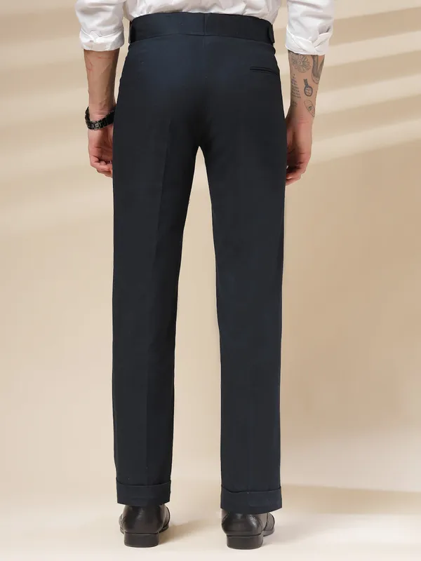 Navy_Linen_Classic_Buckle_Gurkha_Pants_For_Men