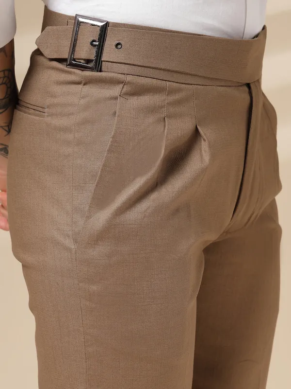 Khaki_Linen_Boot_Cut_Gurkha_Pants_For_Men