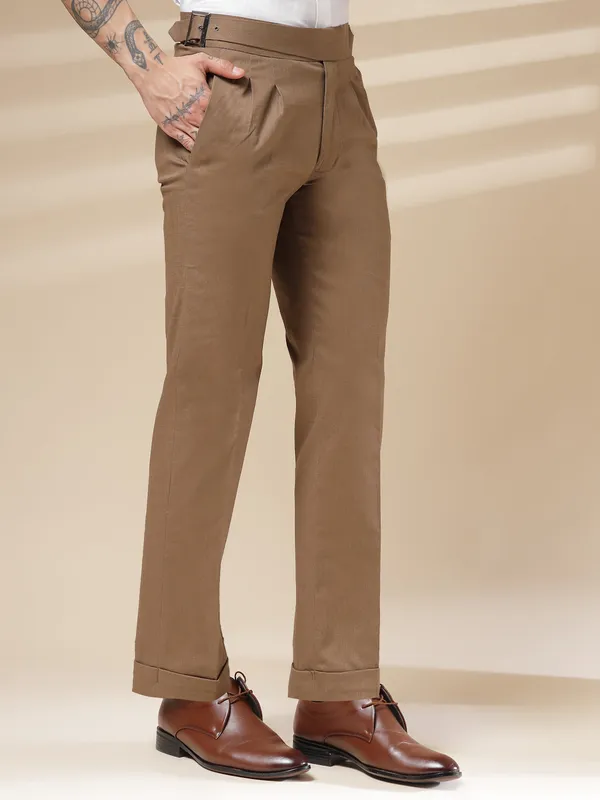 Khaki_Linen_Boot_Cut_Gurkha_Pants_For_Men