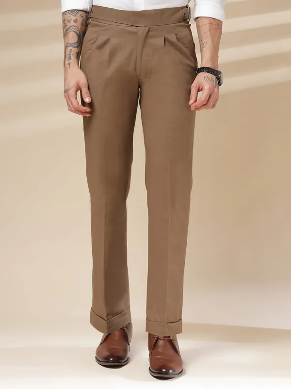 Khaki_Linen_Boot_Cut_Gurkha_Pants_For_Men