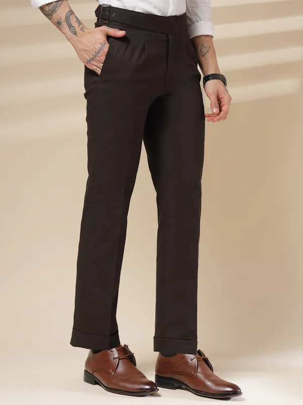 Brown_Linen_Boot_Cut_Gurkha_Trousers_For_Men