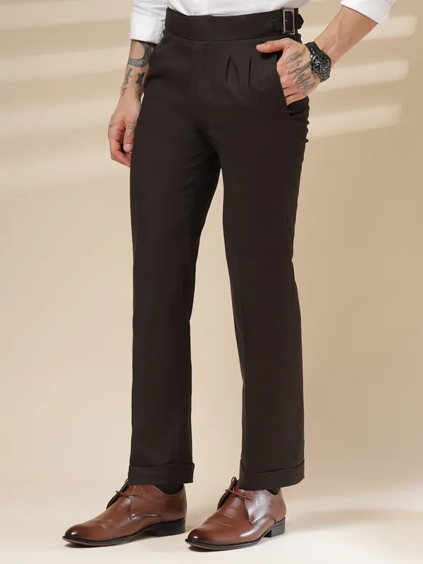 Brown_Linen_Boot_Cut_Gurkha_Trousers_For_Men