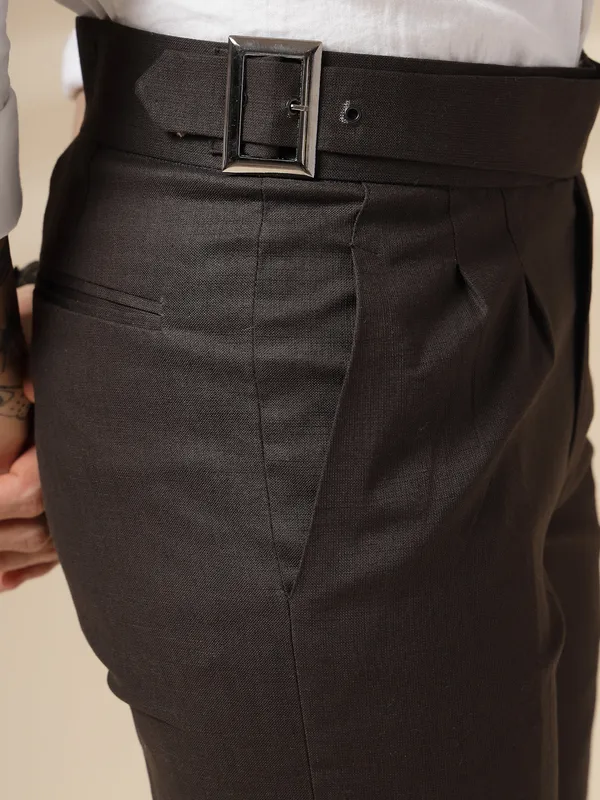 Brown_Linen_Boot_Cut_Gurkha_Trousers_For_Men