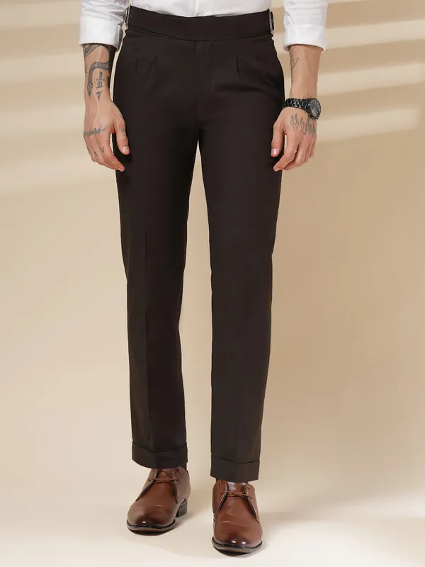 Brown_Linen_Boot_Cut_Gurkha_Trousers_For_Men