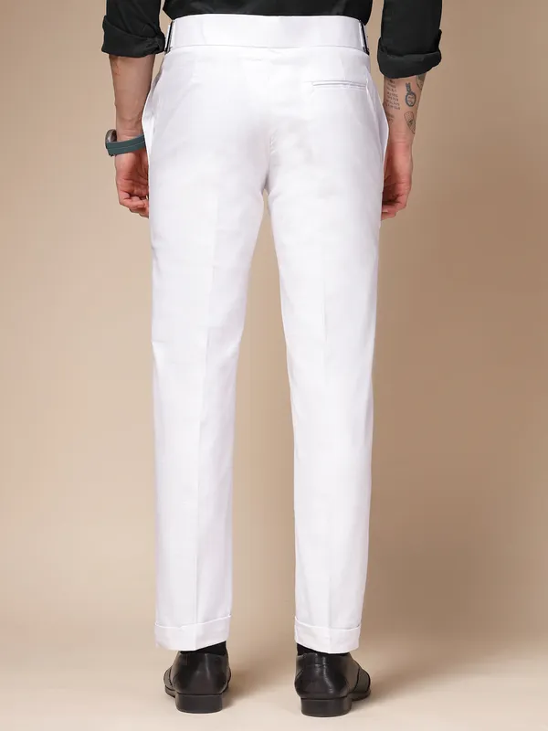 White_Linen_Boot_Cut_Buckle_Gurkha_Trousers_For_Men