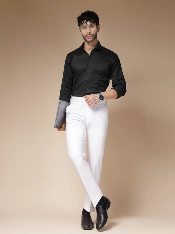 White_Linen_Boot_Cut_Buckle_Gurkha_Trousers_For_Men