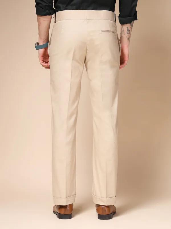 Beige_Linen_Classic_Buckle_Gurkha_Pants_For_Men
