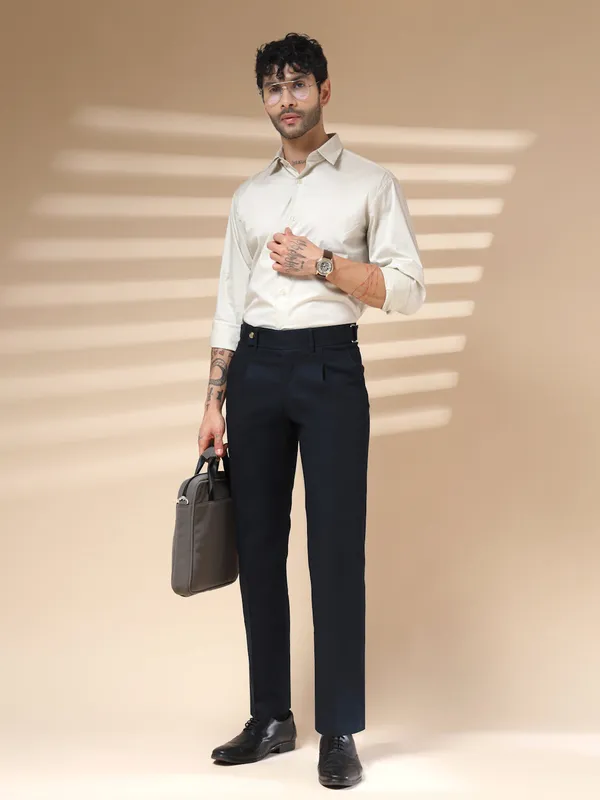 Navy_Linen_Boot_Cut_Oxford_Gurkha_Trousers_For_Men