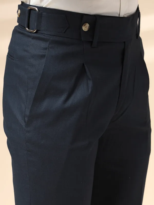 Navy_Linen_Boot_Cut_Oxford_Gurkha_Trousers_For_Men