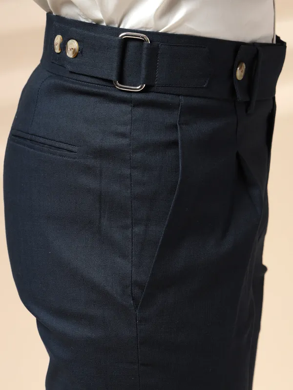 Navy_Linen_Boot_Cut_Oxford_Gurkha_Trousers_For_Men