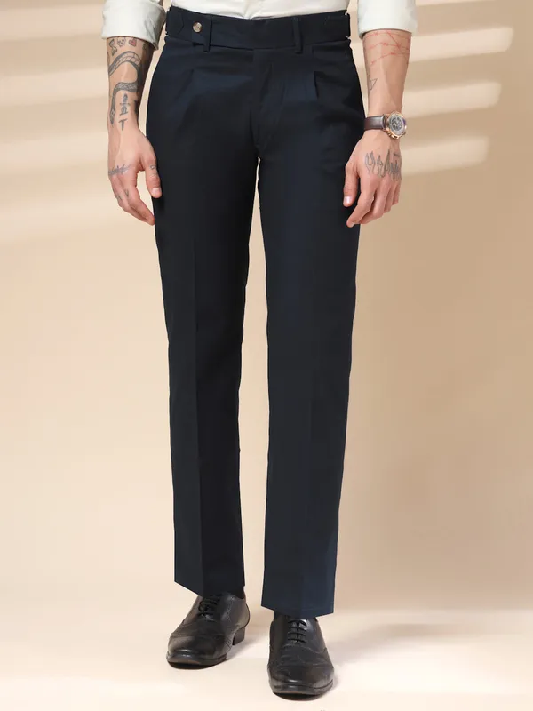 Navy_Linen_Boot_Cut_Oxford_Gurkha_Trousers_For_Men