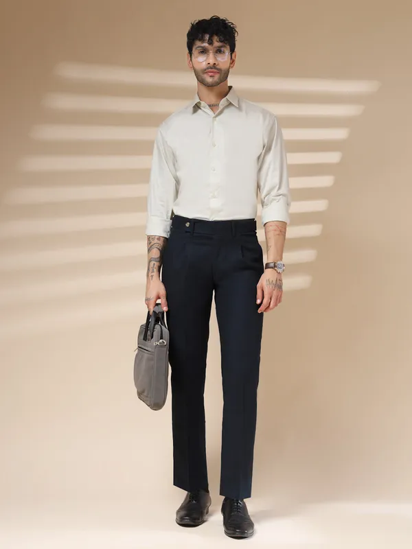 Navy_Linen_Boot_Cut_Oxford_Gurkha_Trousers_For_Men